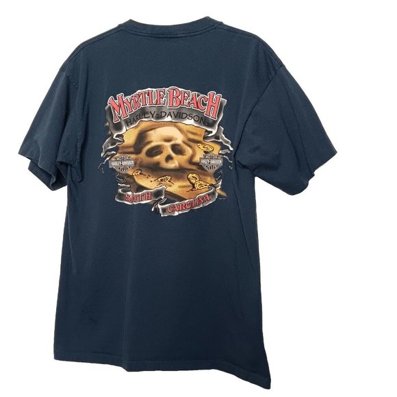Harley Davidson Myrtle Beach SC Men Large T Shirt Skull Sand Single Stitch Biker - Picture 1 of 14